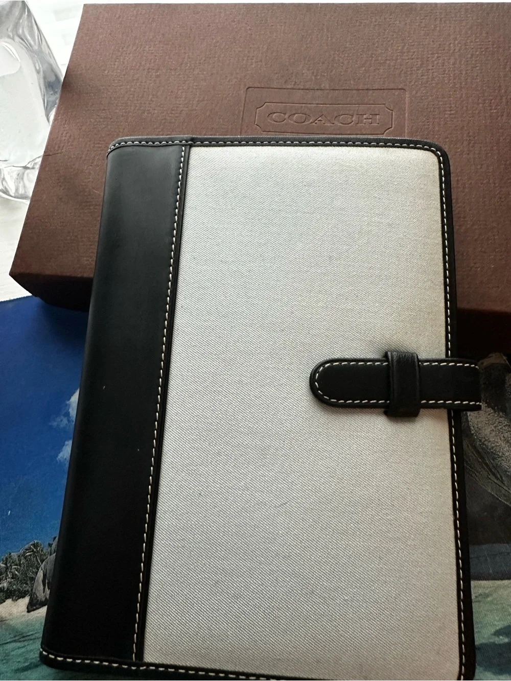 EUC Coach Black Leather Gray Canvas Organizer rare - Picture 7 of 16